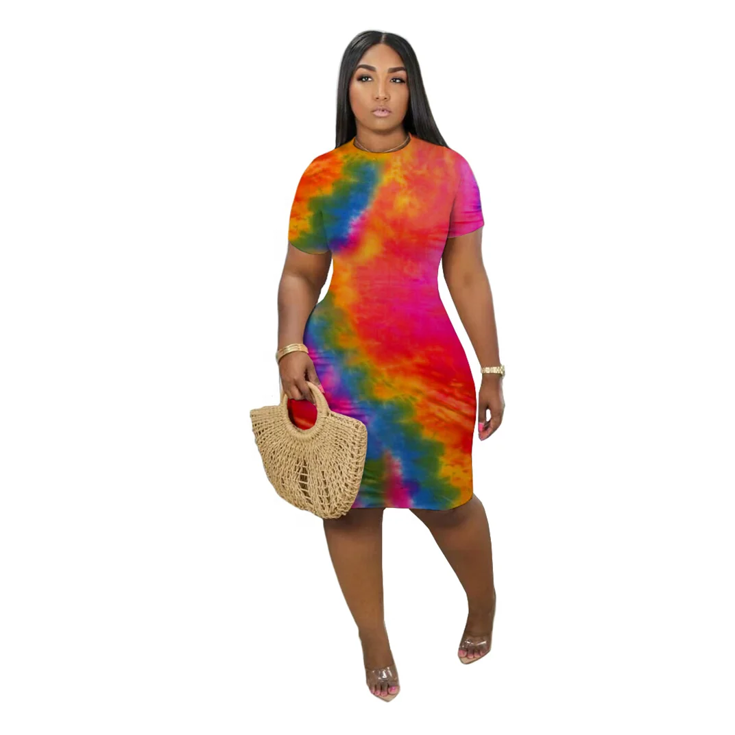 

Factory Wholesale Women's Casual Plus Size Women Clothing Tie Dye Dress