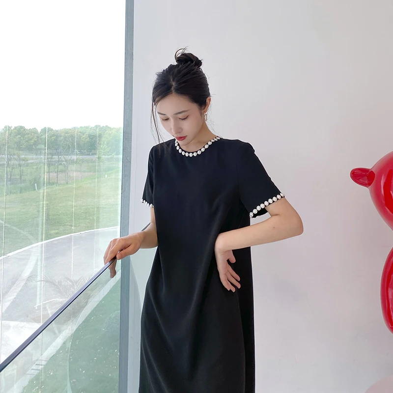 

Women's Girl Fashion Clothing Ladies Elegant Casual Black Dress Plain Lace Dress, White black dresses