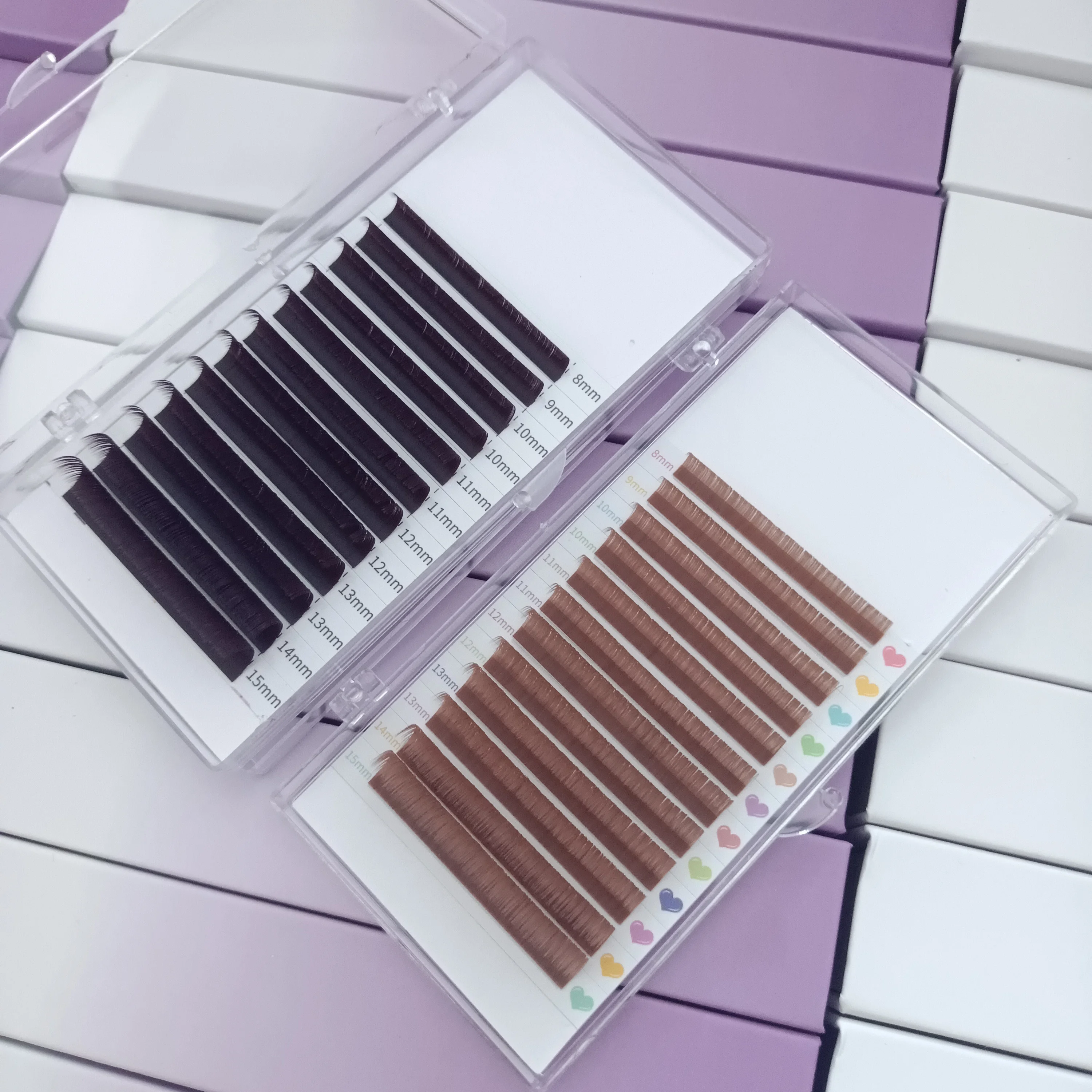 Korean Pbt Fiber Volume Colorful Wholesale Private Label Lashes Trays Silk Brown Colorful Individual Eyelash Extension