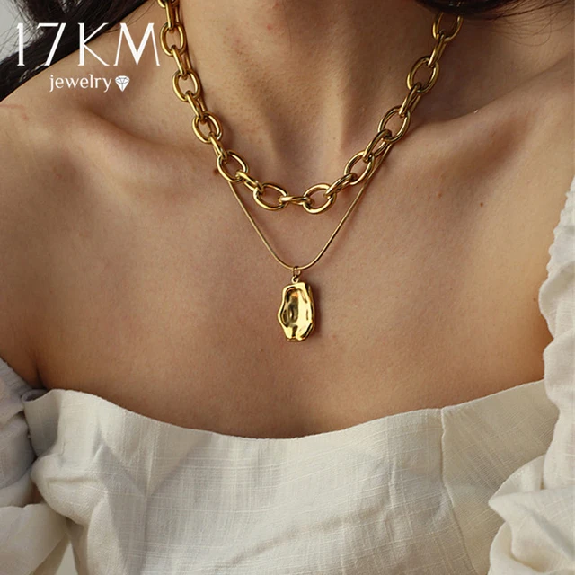 

Multilayered Punk Gold Chunky Chain Choker Necklace Irregular Round Pendant Necklace For Women 2021 Trend Jewelry, Colorful