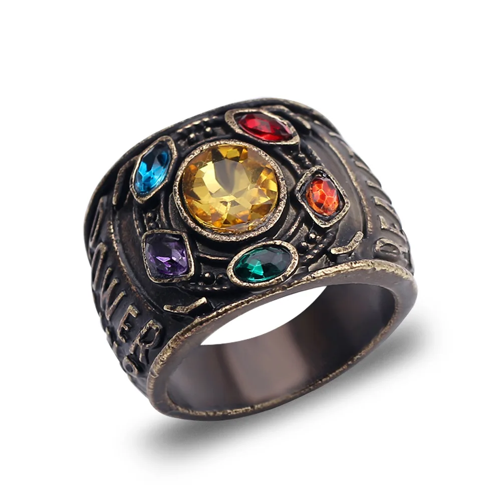 SC 2022 Vintage Men's Couple Punk Hiphop Thanos Infinity Gauntlet Power Crystal Ring Couple Friends Gift Jewelry For Men Women