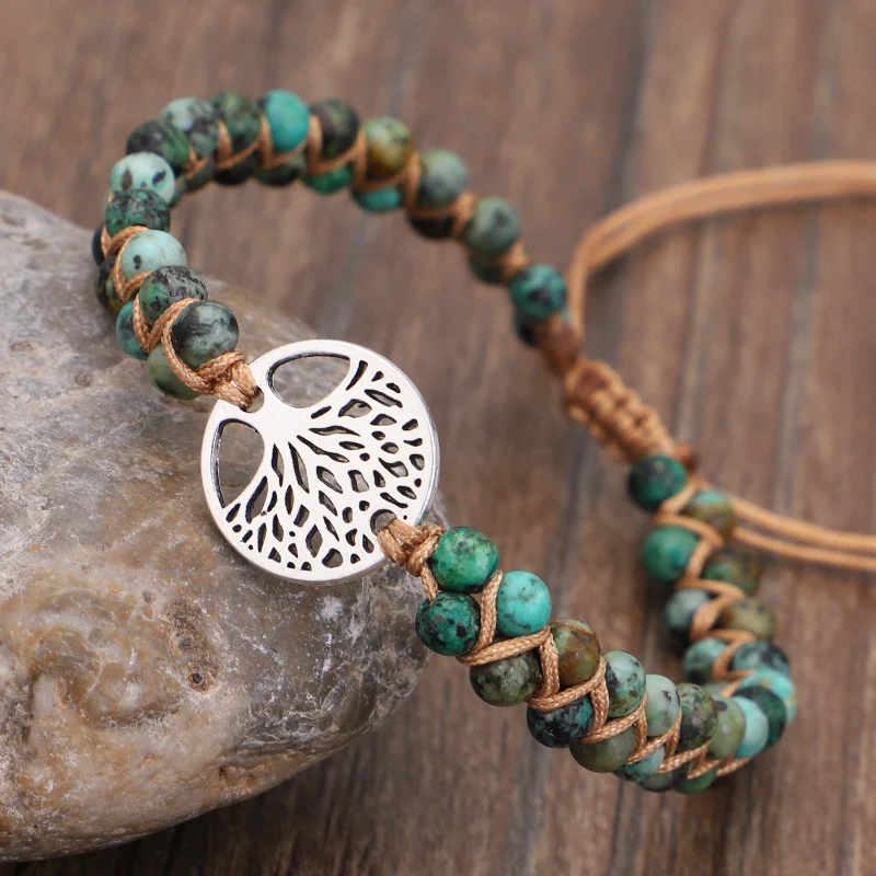 

2021 Handmade Newest Designs Africa Turquoise Beads Bracelets Tree Of Life Charm Bangle Yoga Friendship Natural stone bracelet, As picture