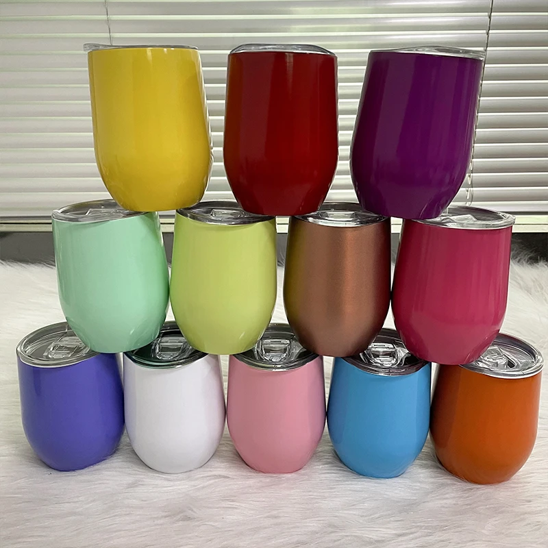 

RTS 12oz Wine Tumbler Stainless Steel Vacuum Insulated Wine Glass Beer Cup Travel Coffee Mug with Sealed Lid, 26 colors can choose