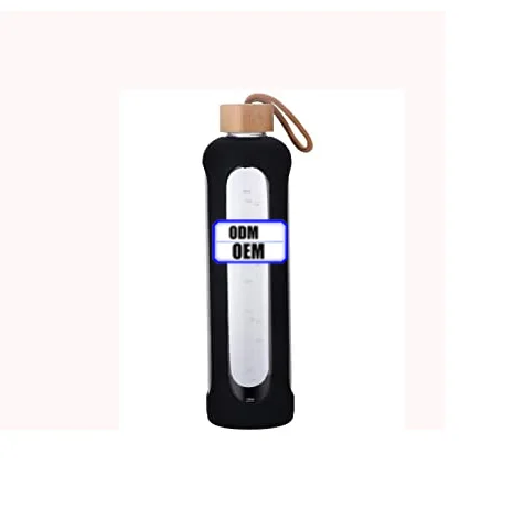 

Glass Water Bottle 32 Oz with Silicone Sleeve Time Marker Leakproof Bamboo Lid for to Go Travel Gym at Home Bpa Free Black, Your color