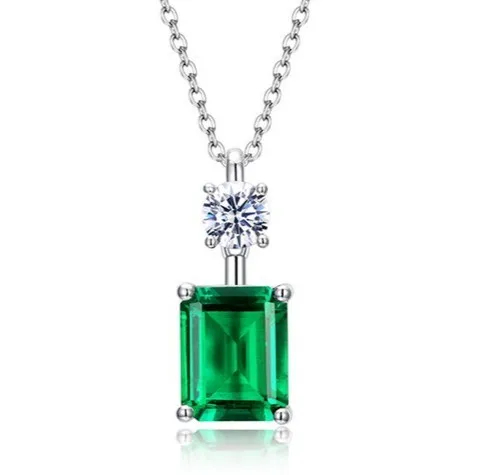 Forever Star 925 Sterling Silver Emerald Cut Clear Stone Minimalist Pendant Necklace for Women Wedding Gift Jewelry Third Party