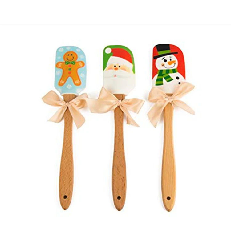 

Wooden handle Snow Man Spatula Christmas Gadgets Christmas Silicone spatula