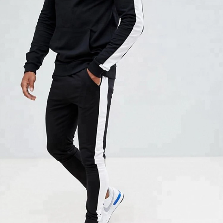 Design Your Own Two Piece Track Suit Mens Fitted Black With Side White
