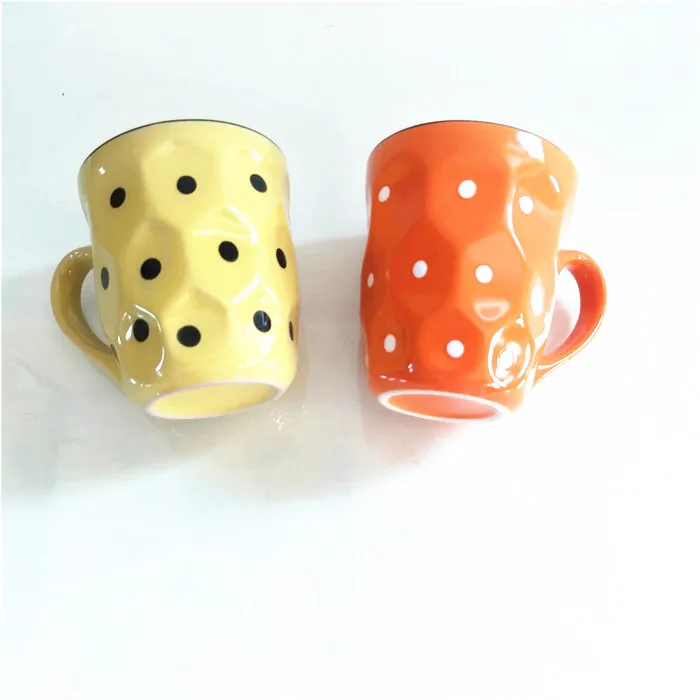 

Small Coffee Tea Water Cup New Design Drinkware Gift Ceramic Mug Sets Custom Color Polka Dots Ceramic Coffee Mugs, Yellow and orange