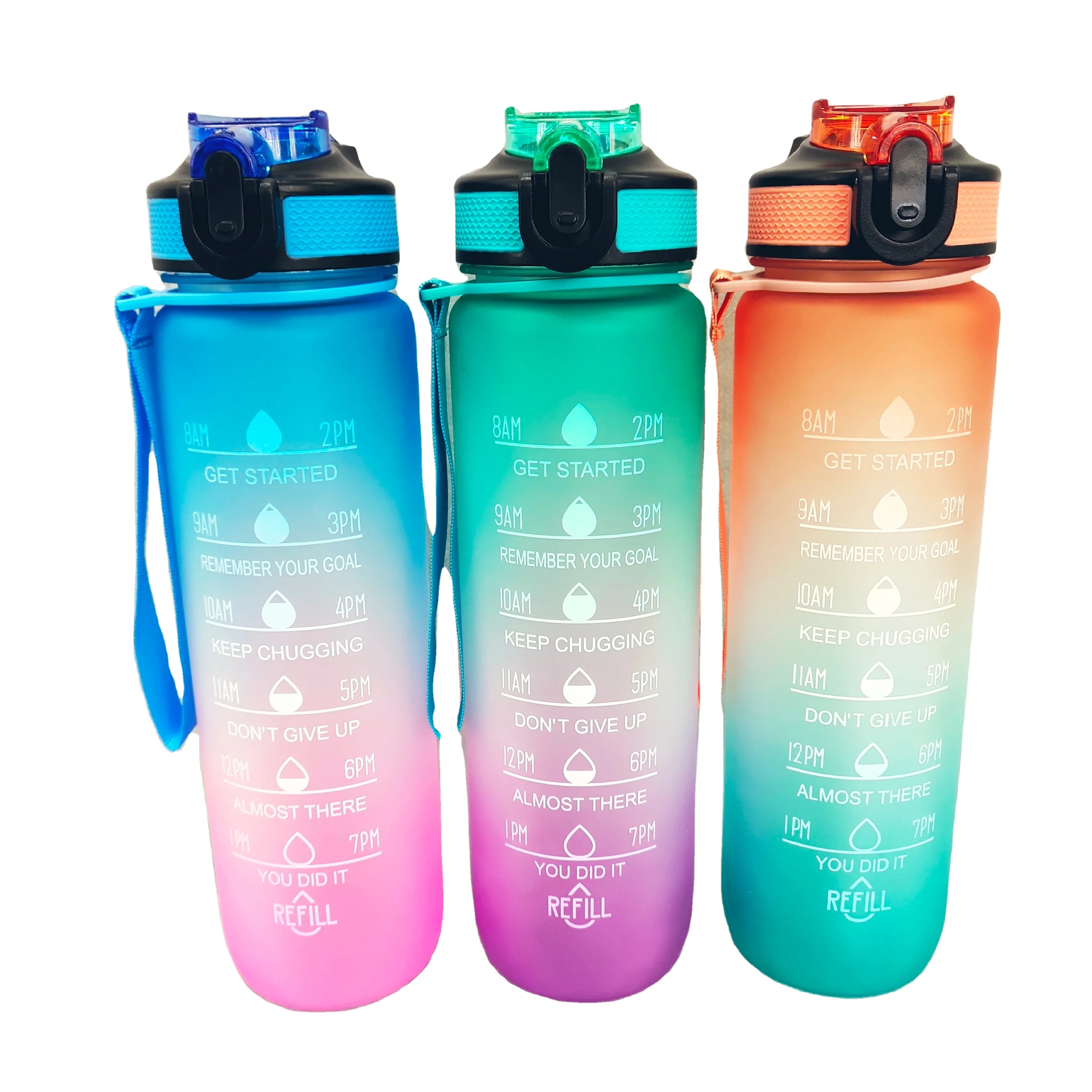 

Amazon hot selling 64oz/128oz Reusable Bpa Free Sports Gym Plastic Straw 1 Gallon Motivational Water Bottle With Time Marker, Customized