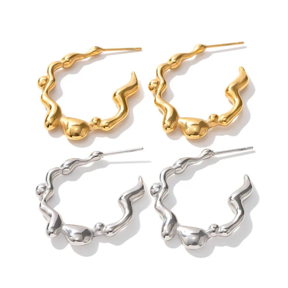 

Fashion Gold Plated Stainless Steel Exaggerated Stud Earring Jewelry Women's Irregular C Large Hoop Earrings