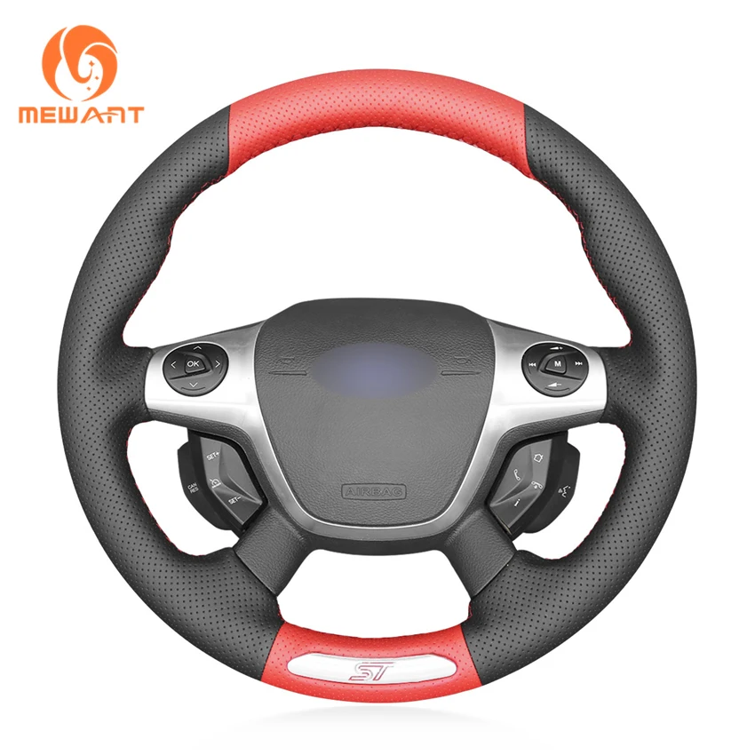 

Custom Hand Sewing Black and Red Leather Steering Wheel Cover for Ford Focus ST 2013