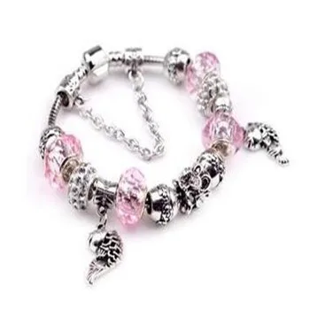 

Pink Crystal Rhinestone Murano Glass Beads Bracelets Lampwork European Charm Bracelet