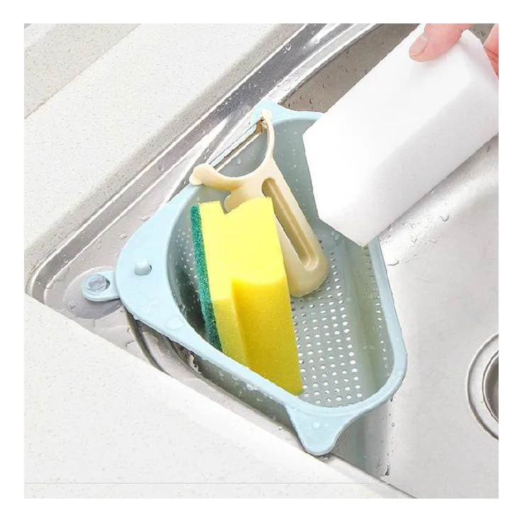 

JX -Triangular sink filter suction cup sponge storage rack PP sucker drain shelf kitchen tools drainer basket accessories, Grey,blue,milky