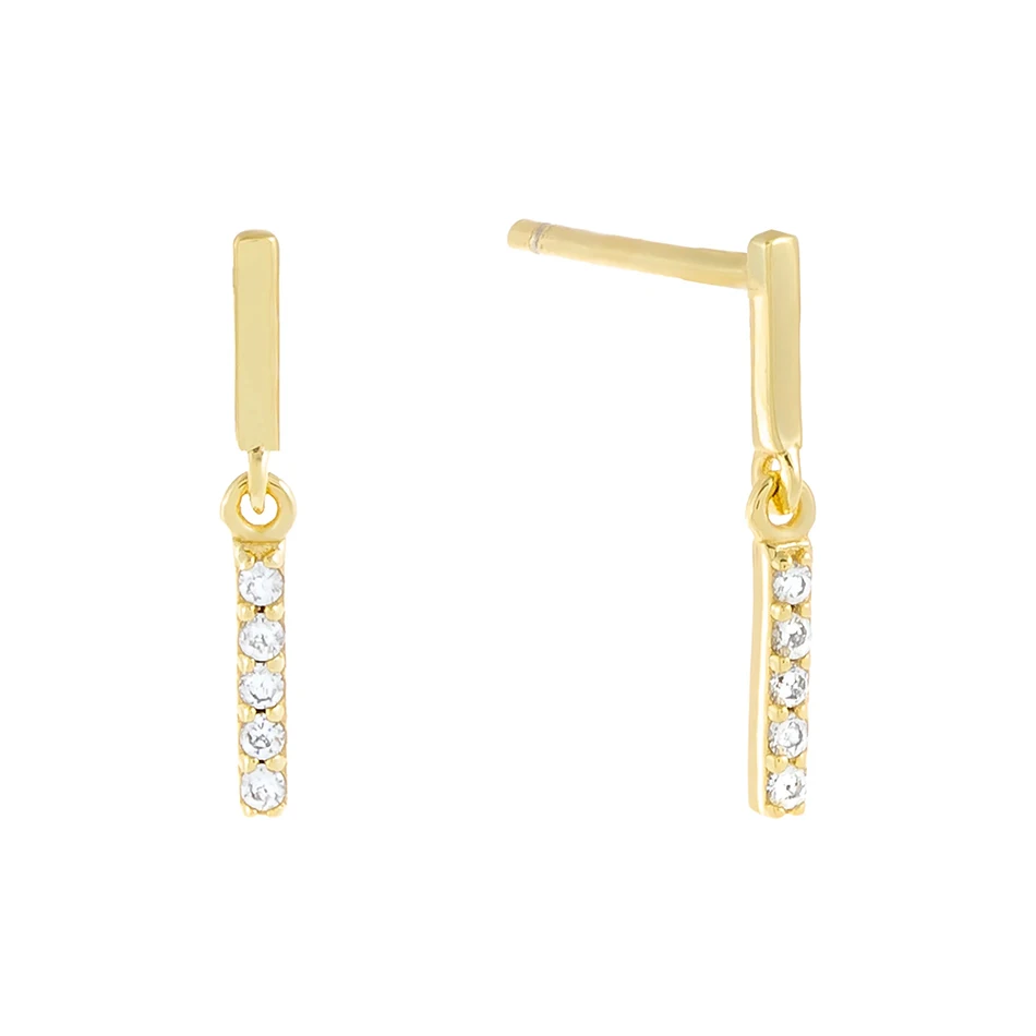 

wholesale italian gold jewelry 925 sterling silver women jewelry 18k gold plated mini pave bar dangle stud earrings