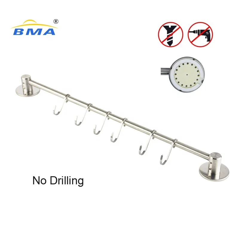 Marketable Wall Mounted Kitchen Shelf Hanger Stainless Steel Pots And Pans Hanging Rack Rail Over The Door Towel Rack With Hooks
