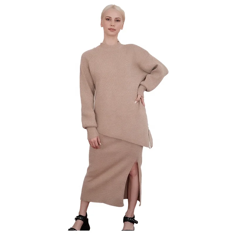 

Cheap Factory Price Women's long sleeve sweater dress winter girl and woman sweater suit two pieces