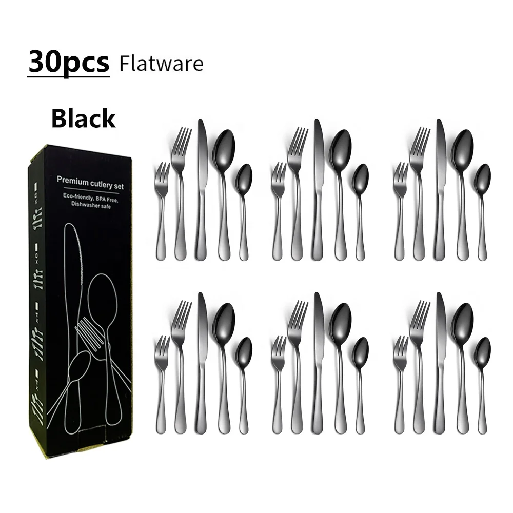 

Paper Box Packing Stainless Steel Knife Spoon Fork Cutlery Set 30PCS Restaurant Flatware Sets