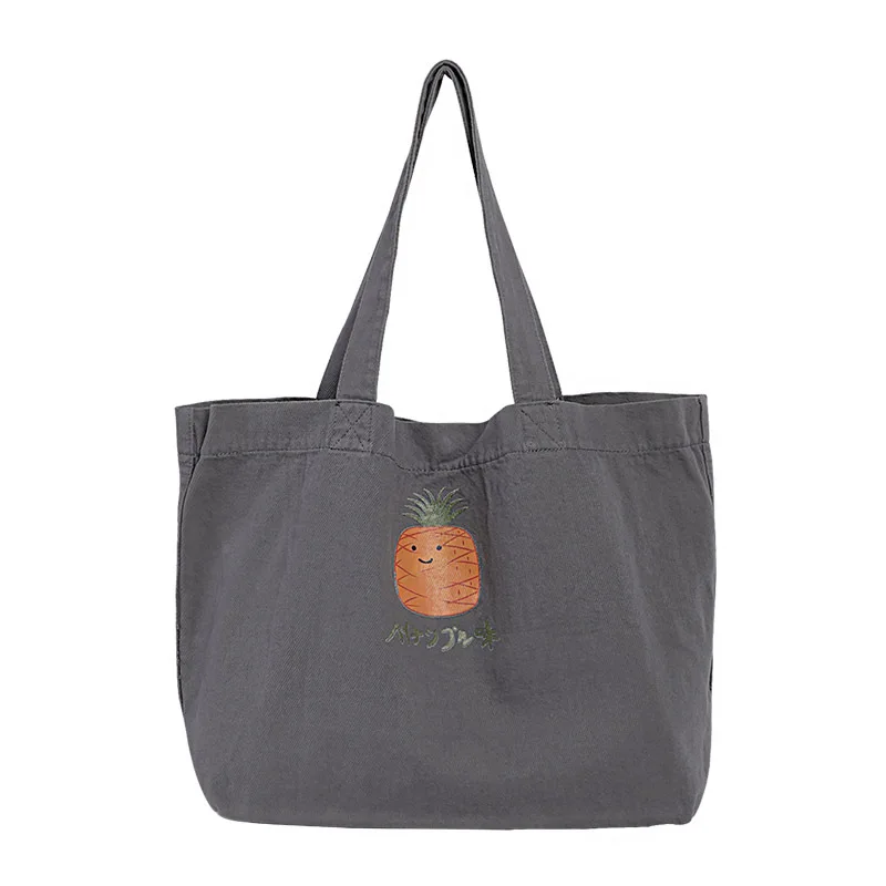

Korean Cute Funny Water Washing Canvas Bag Versatile Art Large Capacity Handbag Cute Pineapple Pattern One Shoulder Women Bag