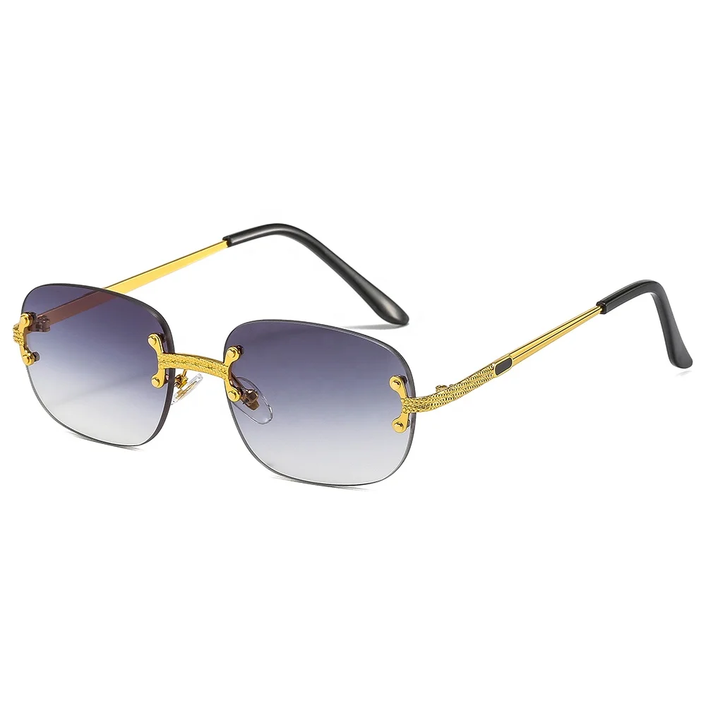 

Retro Golden Metal Small Square Frames Sun Glasses Vintage Rimless Shades Ocean Slice Sunglasses Fashionable
