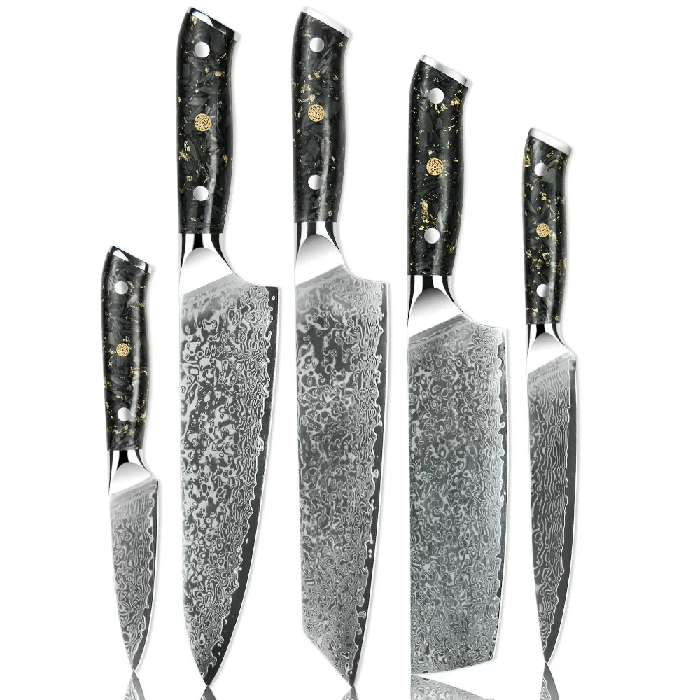 Image of Top Seller 5pcs Damascus Steel Chef Knife Set with carbon fiber handle