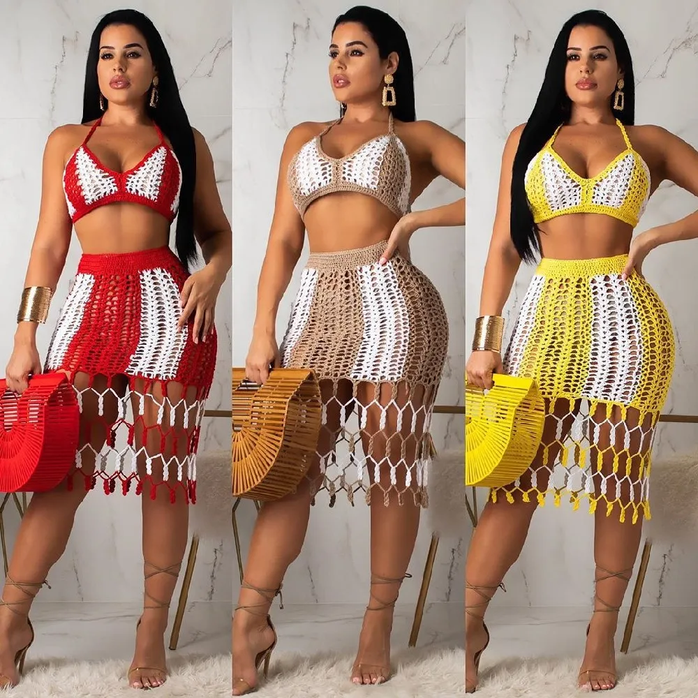 

PDEP fashion Colour matching hand woven beach skirt sexy plus size women dress 2XL
