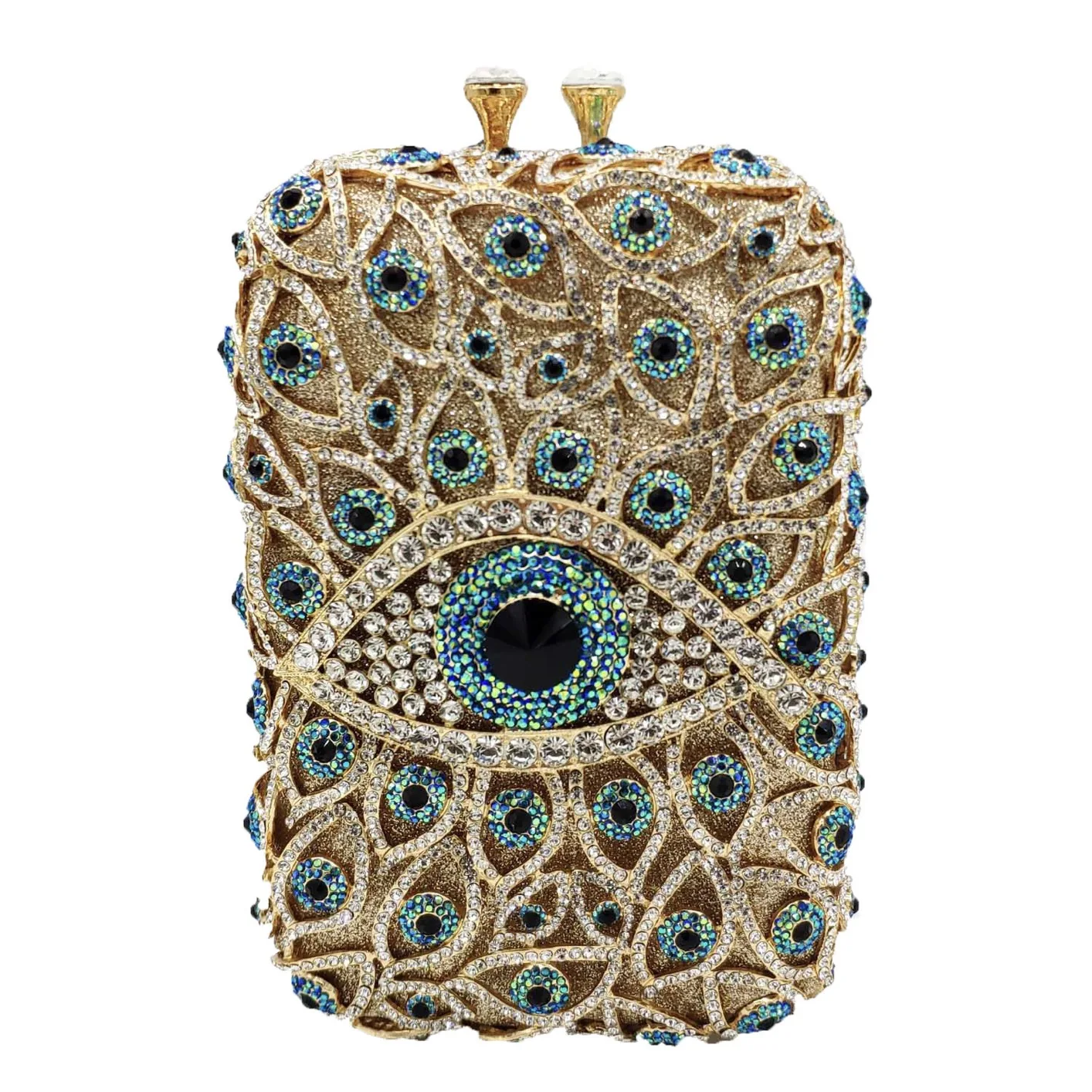 

Good Quality New Design Eye Shape Clutch Wedding Crystal Bag Rhinestone HandBag Sparkle Hardcase Full Crystal Bag, Multi