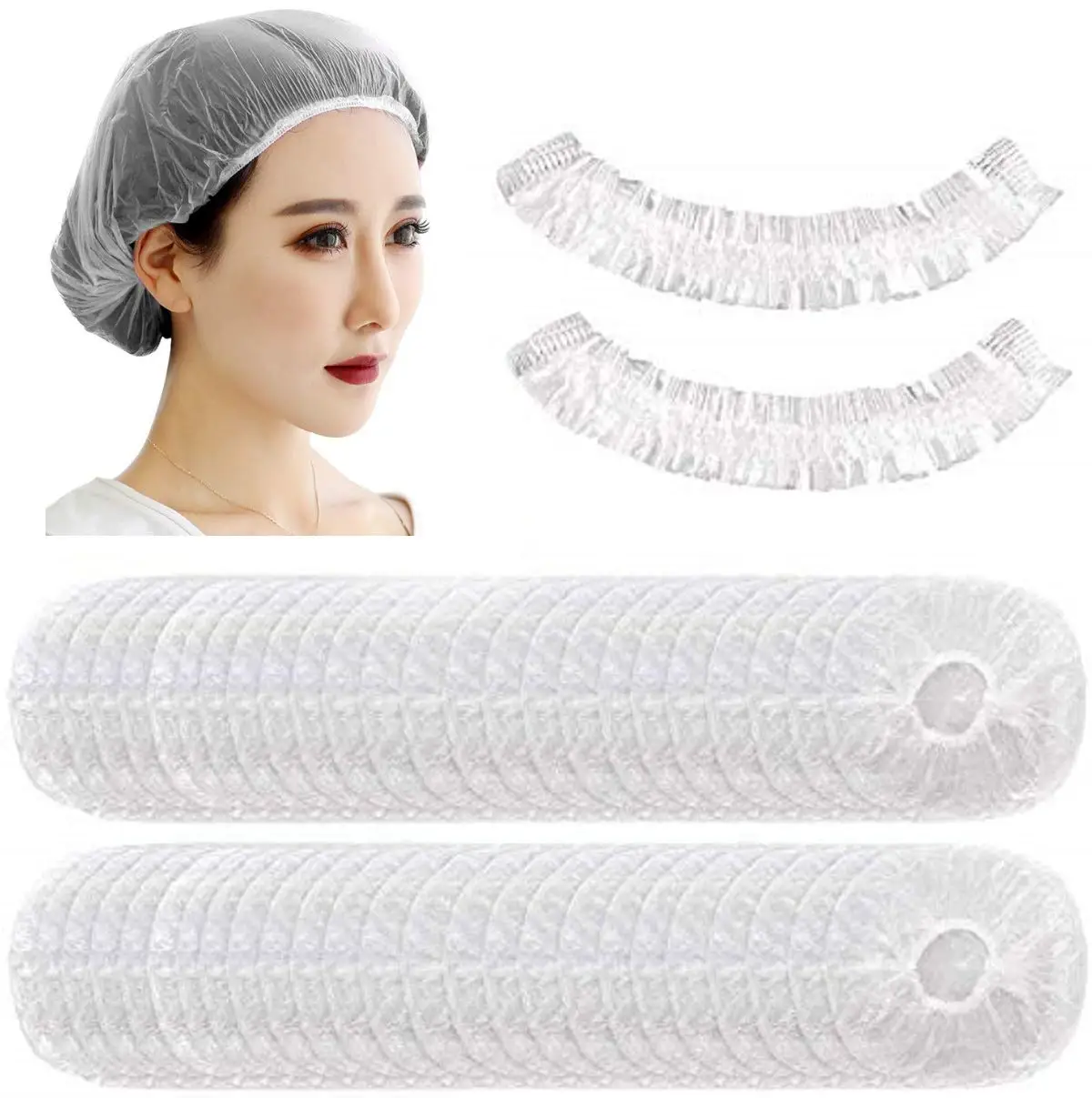 

100Pcs Waterproof Elastic Clear Bath Cap Hotel Travel Plastic PE Disposable Shower Caps