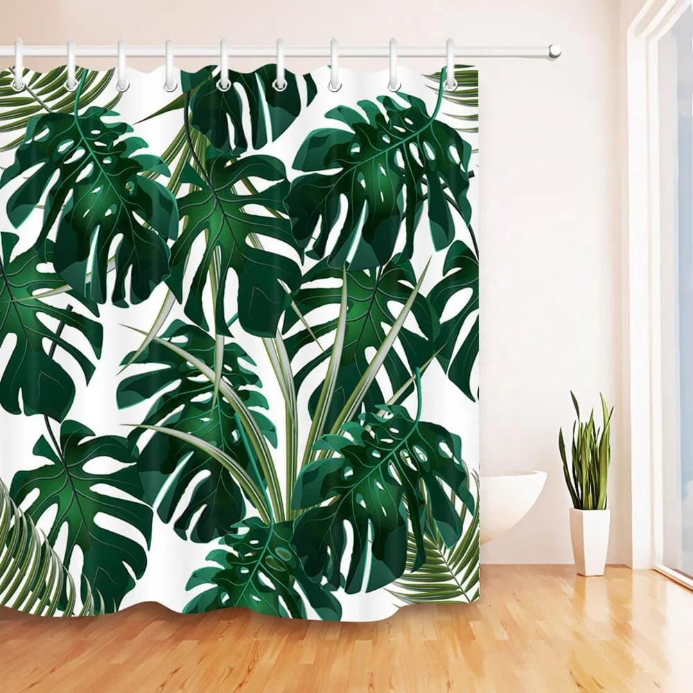 

i@home Green palm trees leaves polyester shower curtain bathroom waterproof
