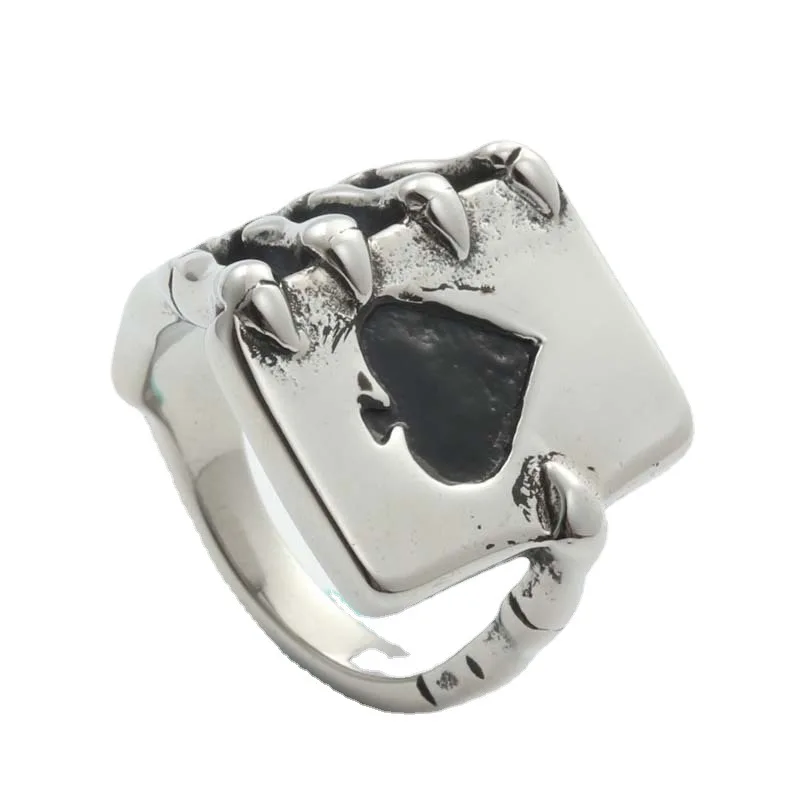 

Vintage Fashion Men Accessories Stainless Steel Ghost Claw Poker Ring For Gift, Picture shows