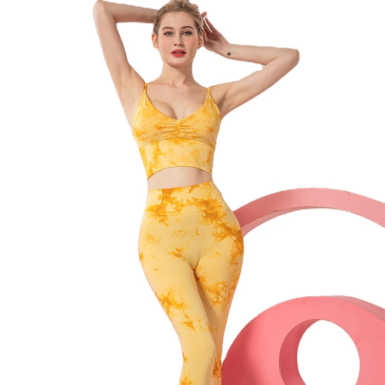 

Custom Women 2 Piece Set Women Sexy Clothing Tie Dye Printed Active Yoga Sets Workout Set Leggings And Sports Bra Women Clothing, Pic