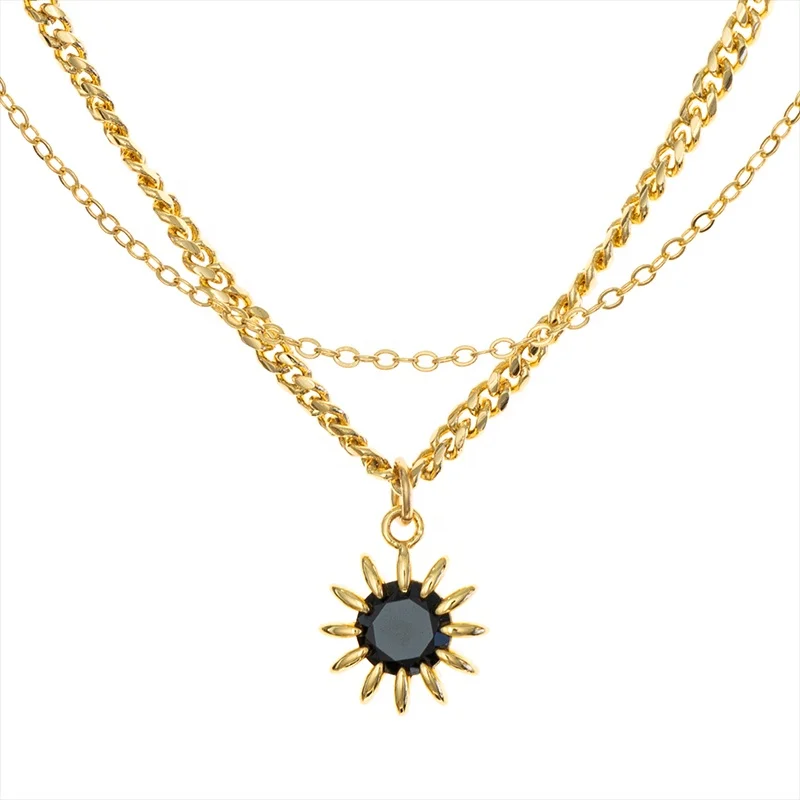 

18K Gold Plated Layered Necklace for Women Stainless steel curb chain Crystal Sun Star pendant Necklace For fashion jewelry