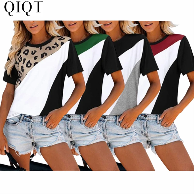 

New Style Patchwork Short Sleeve Sports Striped Girls Luxury T Shirt Woman Tops Fashionable Spring 2022 Women's Clothing