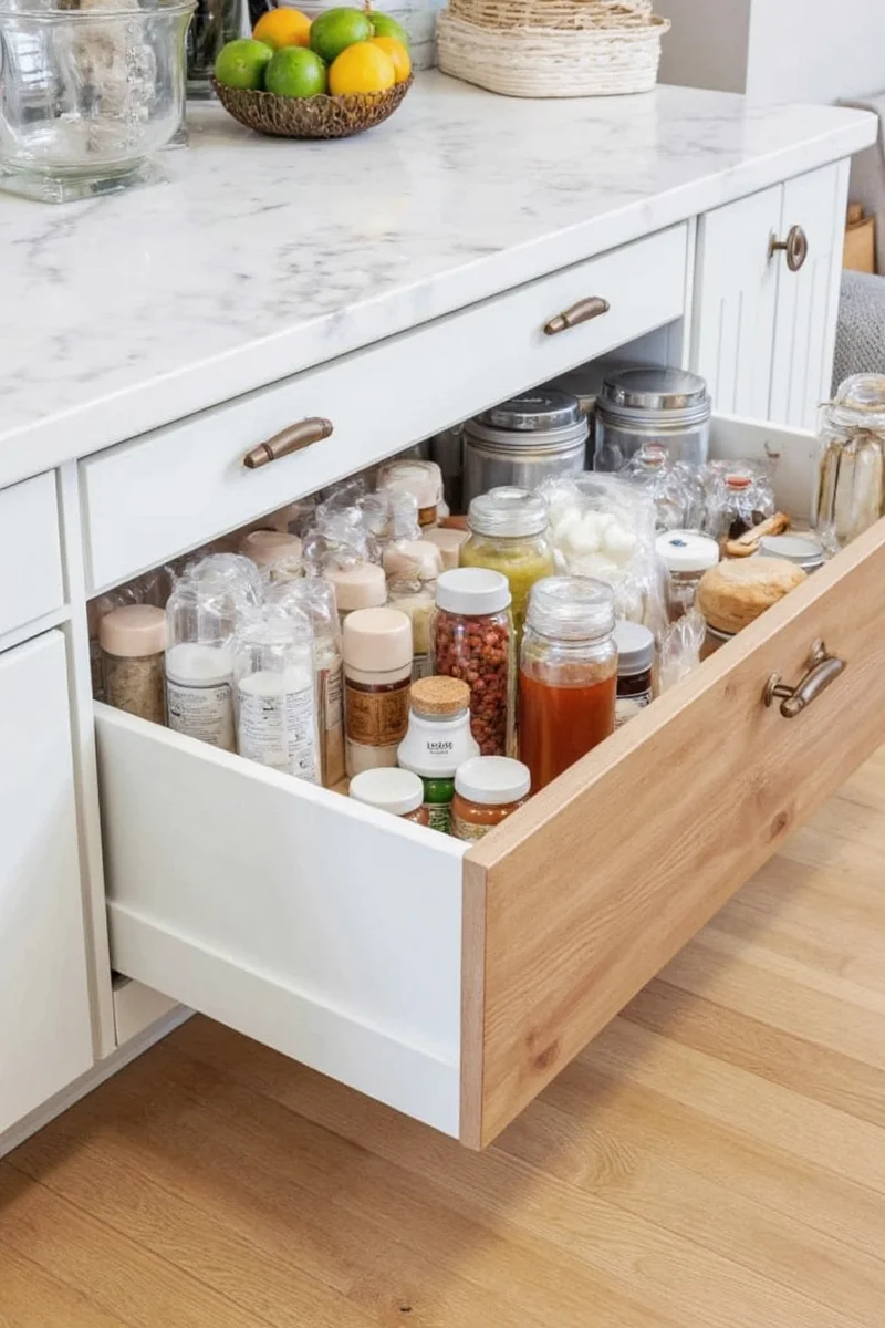 Pull-out snack drawer for pantry