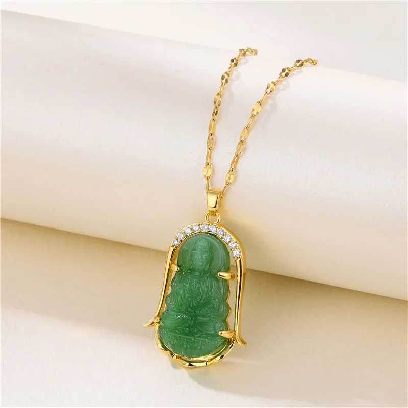 

2022 New Jade Gold-plated Pendant Stainless Steel Buddha Necklace for Men
