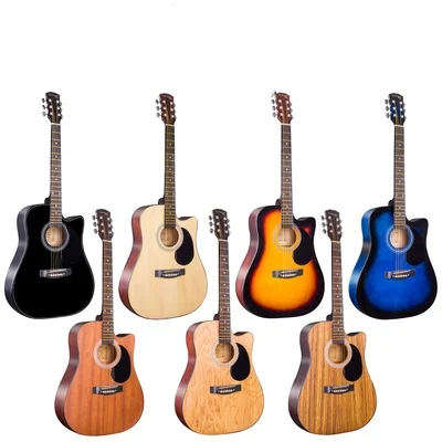 

Factory direct sale basswood  folk guitar for beginner and kids Hot sale good quality plucked stringed instrument, Bulrywood,black,blue,coffee brown,,dark brown