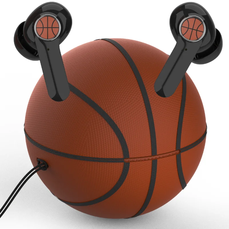 

New Round Basketball Pattern TWS Wireless Headphones Earphones Sports Waterproof Headset Stereo With Microphone
