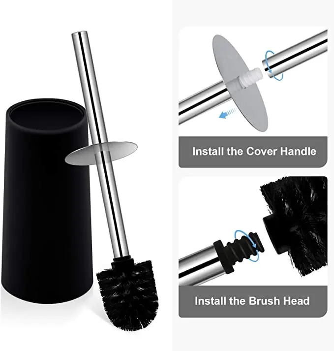 

Black Bathroom Toilet Cleaning Brush Steel And Holder Set