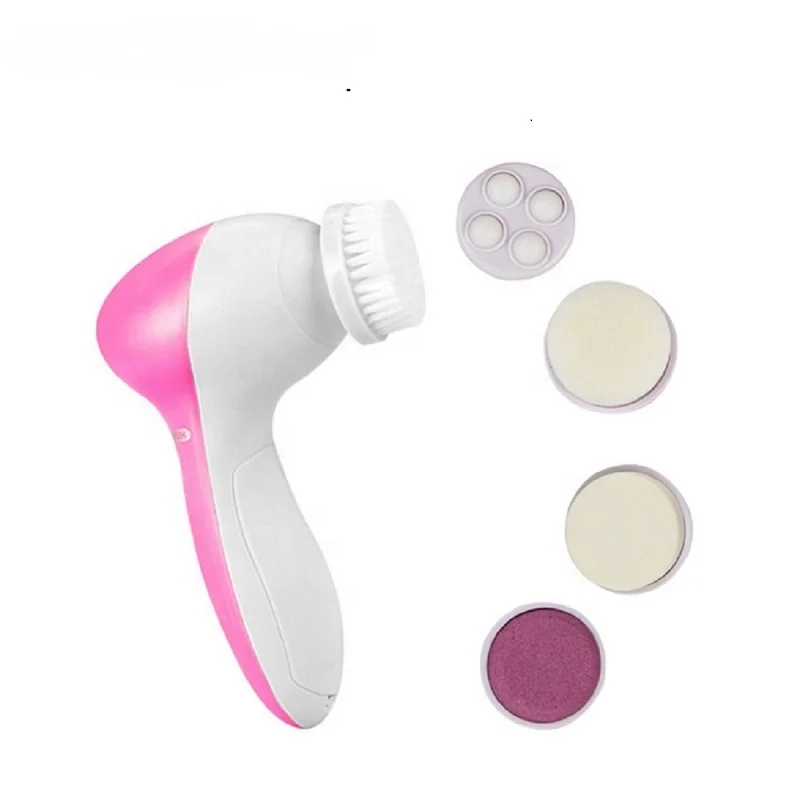 

Deep Cleansing Gentle Exfoliating Removing Blackhead Beauty Instrument Facial Cleanser Brush 5 in 1 Pink Gift Waterproof