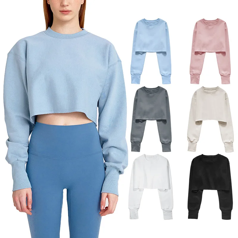 

2022 Latest Fashion Women Short Jumper Crop Top Sweatshirts Female Multi Color Option Custom Sweatshirt, Multi color optional