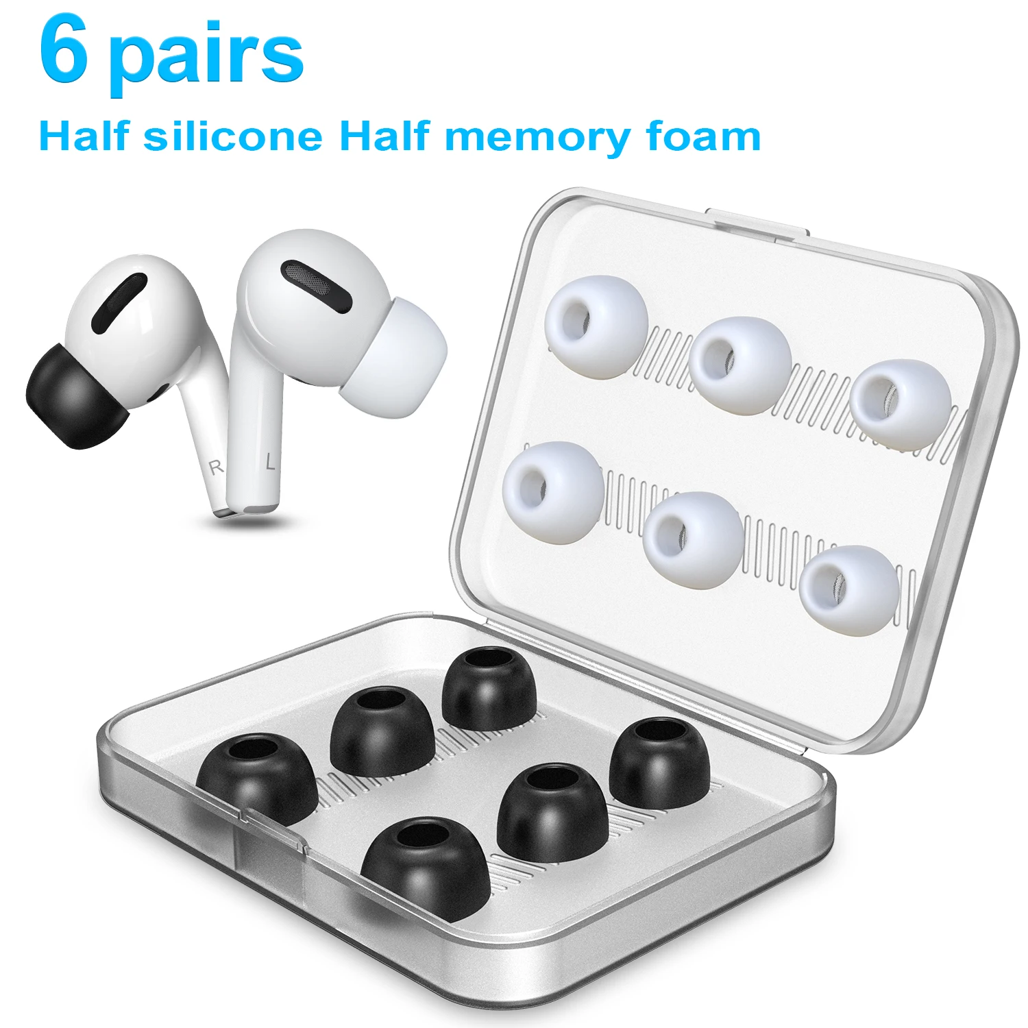 

New Bee 6 Pairs Tws Earbuds Earplug Earphones Ear Tips Silicone Memory Foam Eartip for Airpods Pro