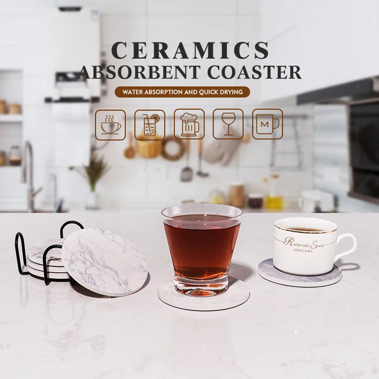 

Home Decor Custom Logo Marble Pattern Print Ceramic Stone Cup Coaster Set