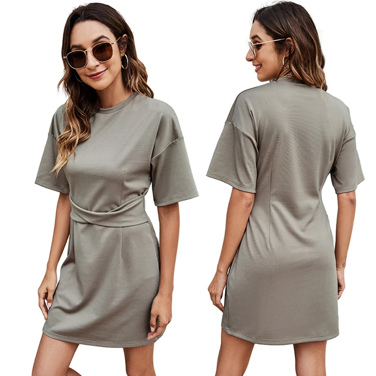 

New Arrival Loungewear Women T-Shirt Dresses Belt Short Sleeve Woman's Summer Dress Mini Chothing