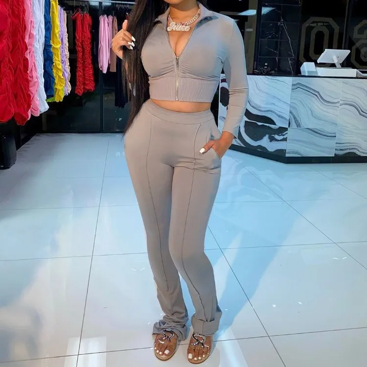 

Womens Fall Clothing 2021 Zip Up Solid Color Tracksuits Two Piece Pants Set Women Clothes Outfits Joggers Suits, Pink,orange,red,gray,black,fluorescent green,light blue