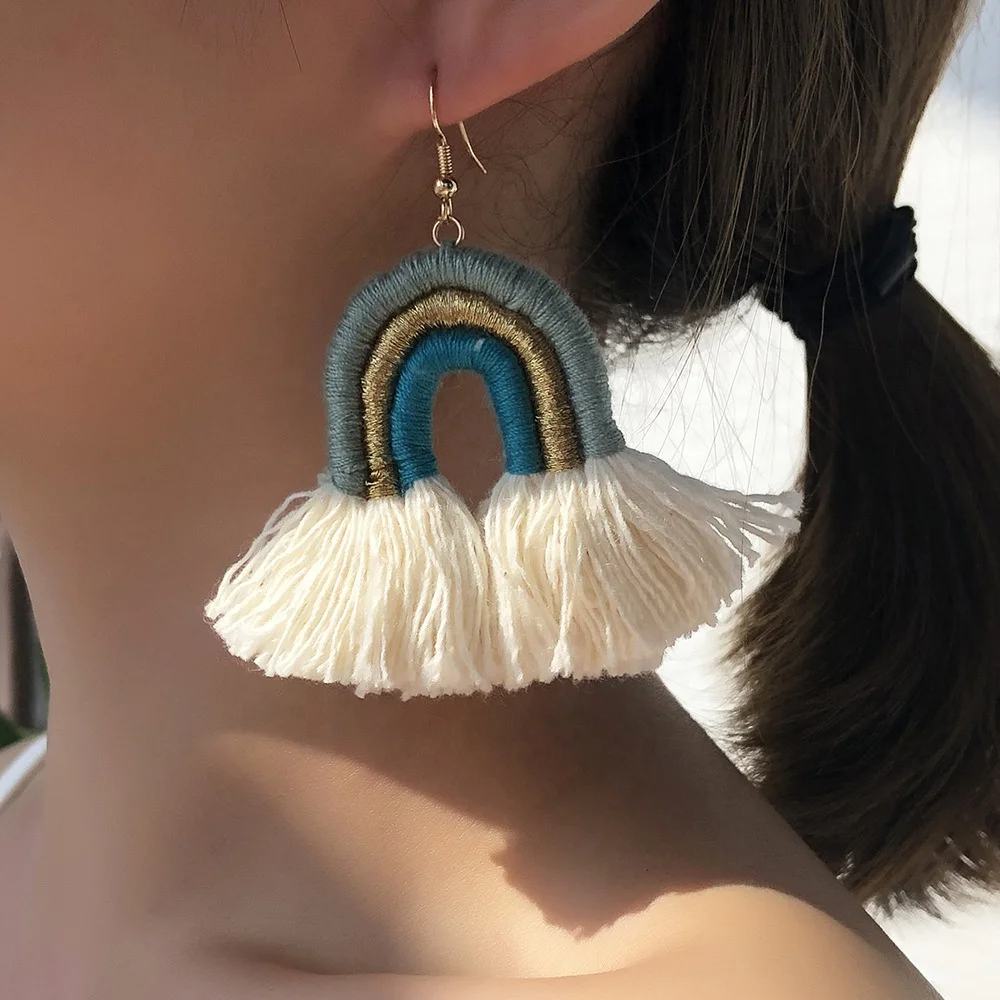 

Kaimei 2021 summer bohemian jewelry ethnic style tassel earrings female retro bohemia rainbow handmade boho earrings for women, Many colors fyi