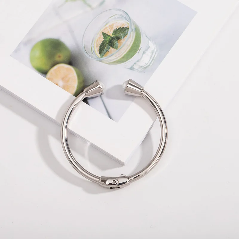 

silver gold color simple pearl bangle bracelet pearl cuff bracelet women female, As photo