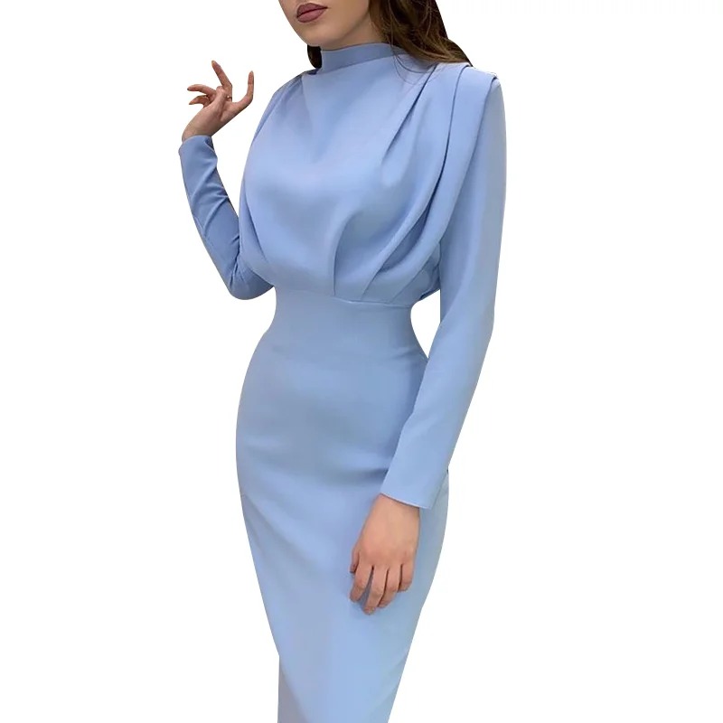 

Fall Winter Fashionable Temperament Ladies Casual Elegant Long Party Dress Office Wear Long Sleeve Elegant Dress Women 2021, Apricot/navy/blue/wine red elegant long party dress