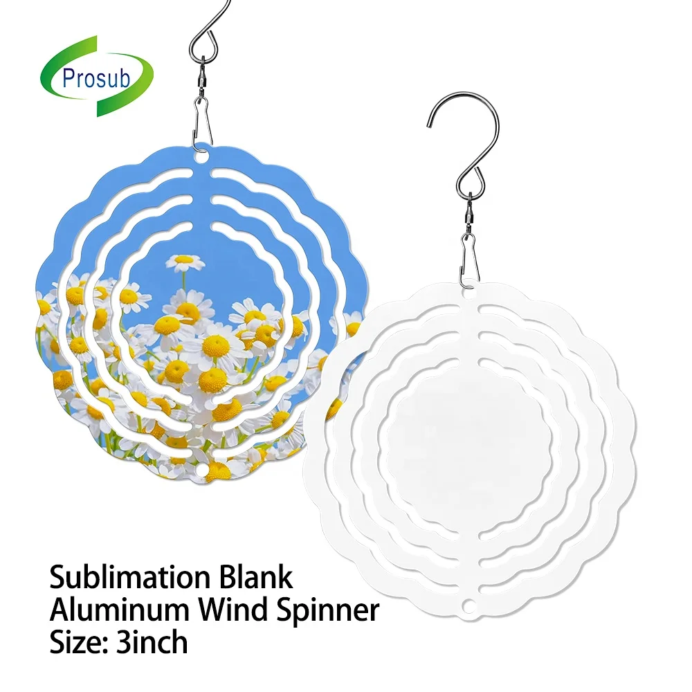 

Prosub Wholesale Blank Small 3 inch Aluminum Wind Spinner Sublimation Metal White Plain Wind Chimes Home Garden Decoration