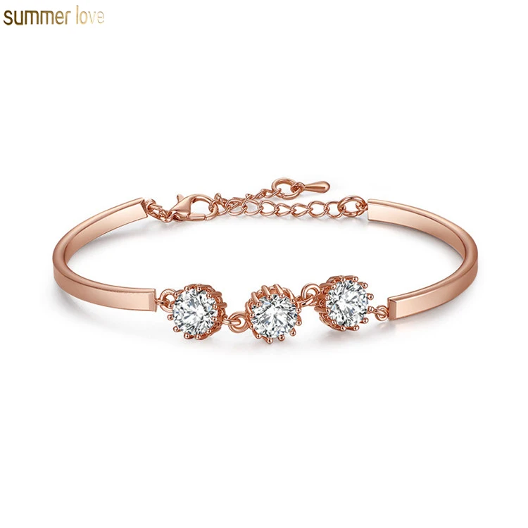 

Valentines Day Gifts Luxury Design Cubic Zirconia Diamond Rose Gold Adjustable Bangle Bracelet Jewelry For Women girls