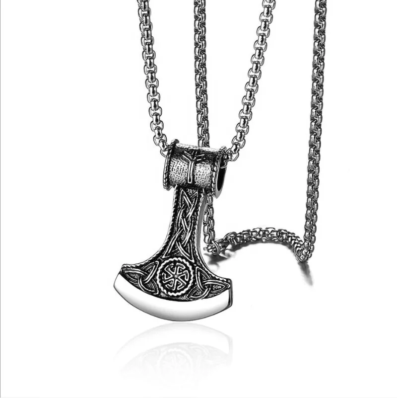 

European and American jewelry stainless steel nordic viking amulet pendant titanium steel men's axe necklace