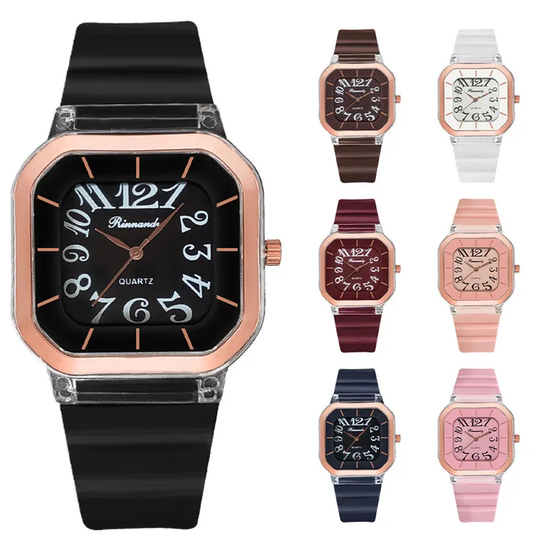 

WJ-10443 Factory New Fashion Safe Hot Selling Silicone Girl Watches Square Dial Couple Wristwatch Quartz Jelly Watch For Women, Mix